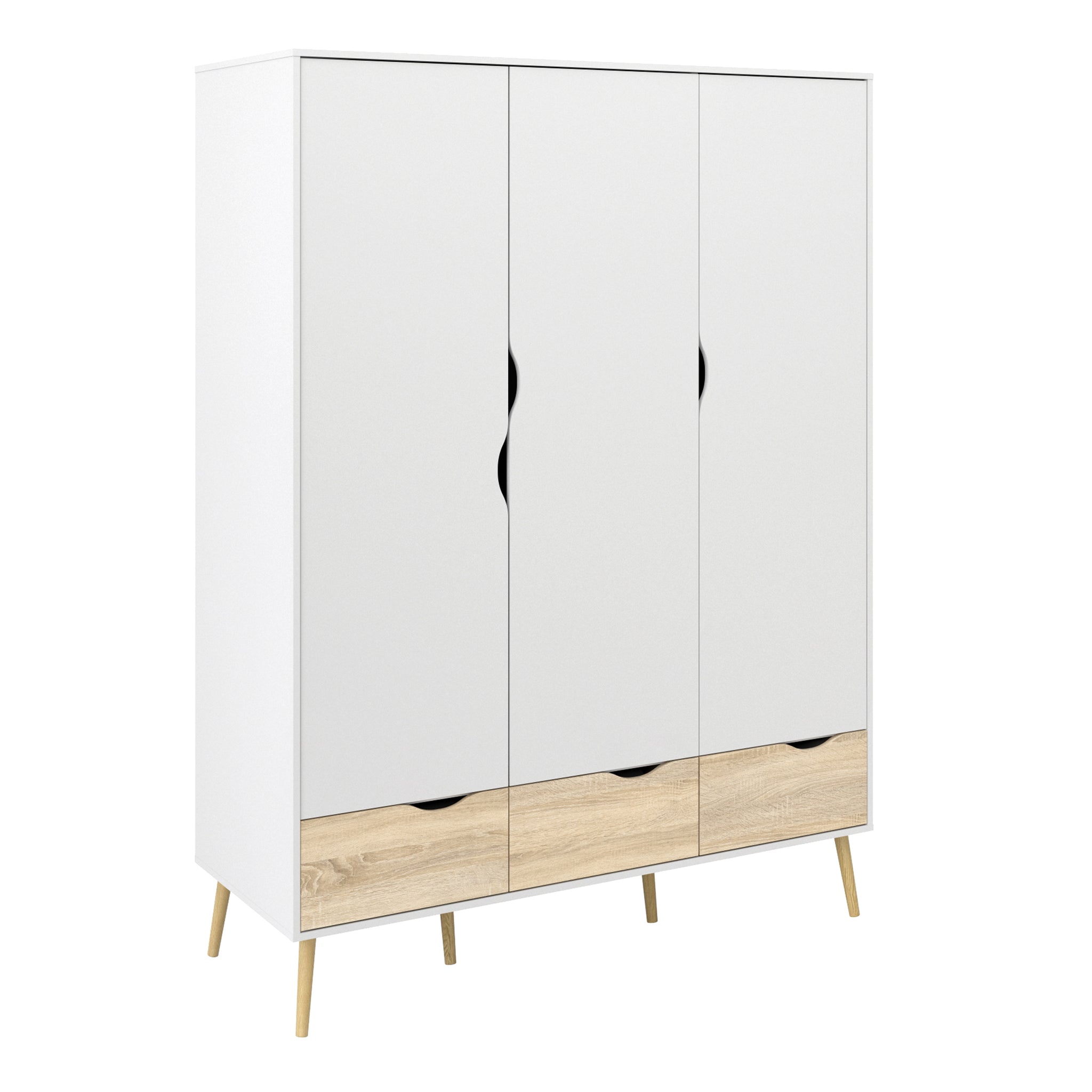 Bergen Wardrobe 3 Doors 3 Drawers in White and Oak