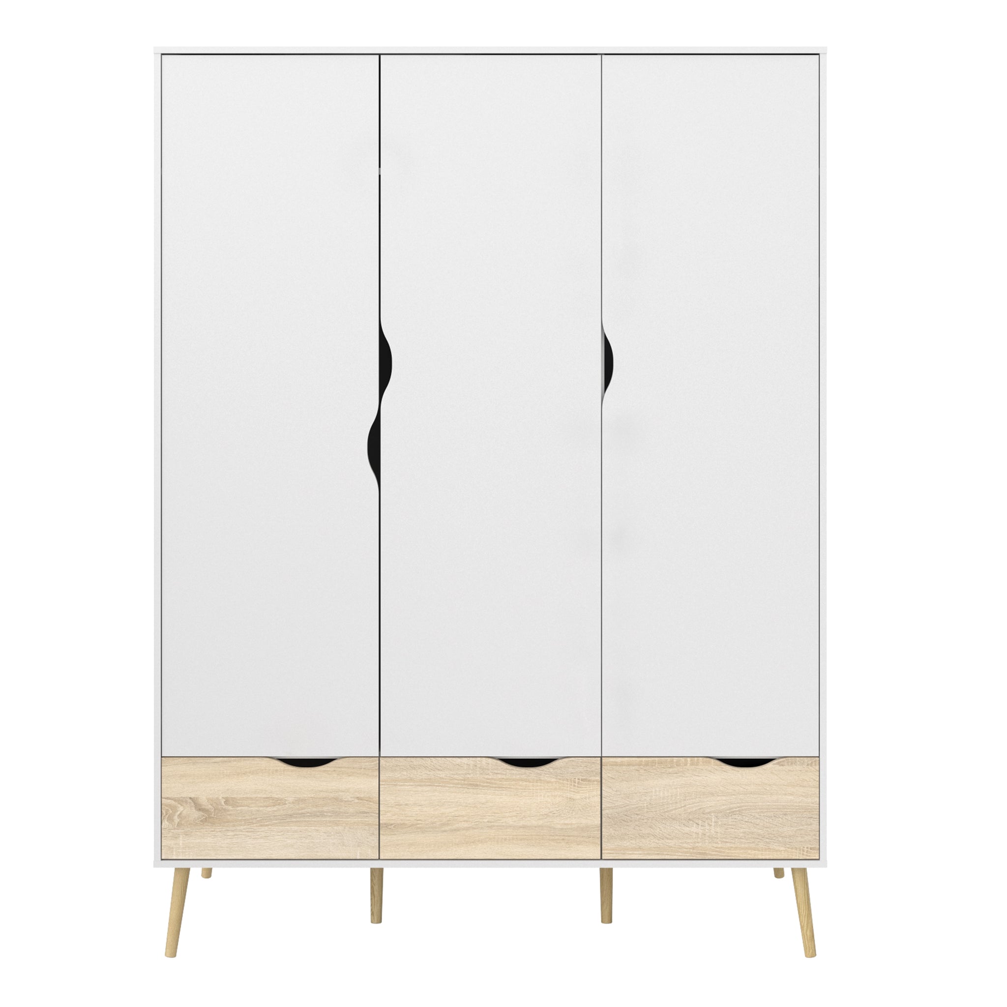 Bergen Wardrobe 3 Doors 3 Drawers in White and Oak