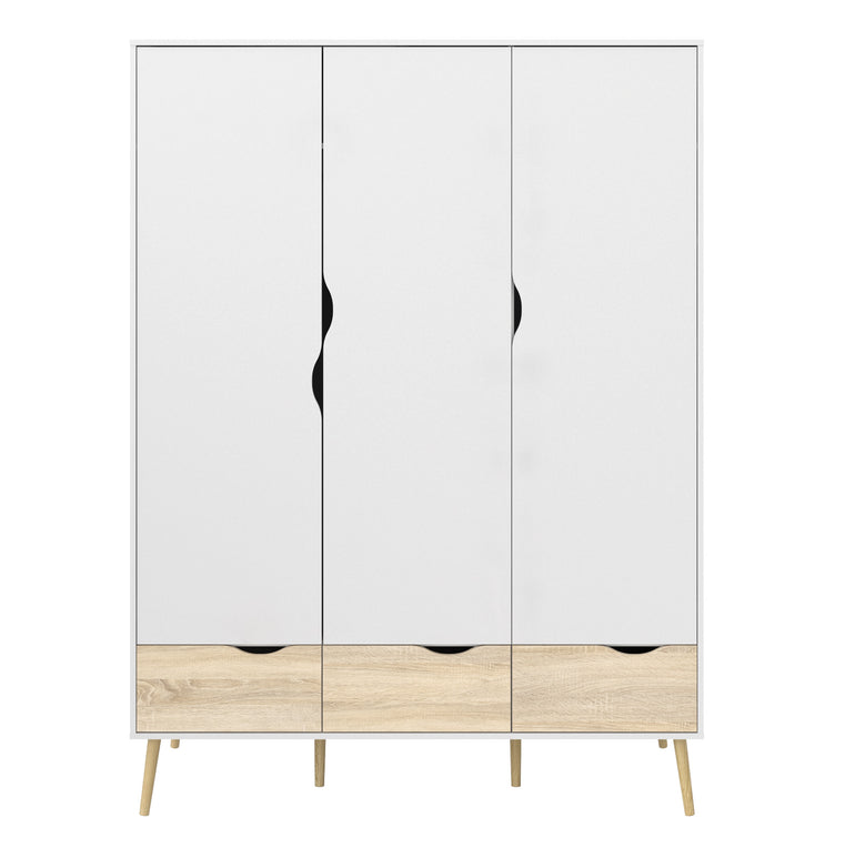 Bergen Wardrobe 3 Doors 3 Drawers in White and Oak