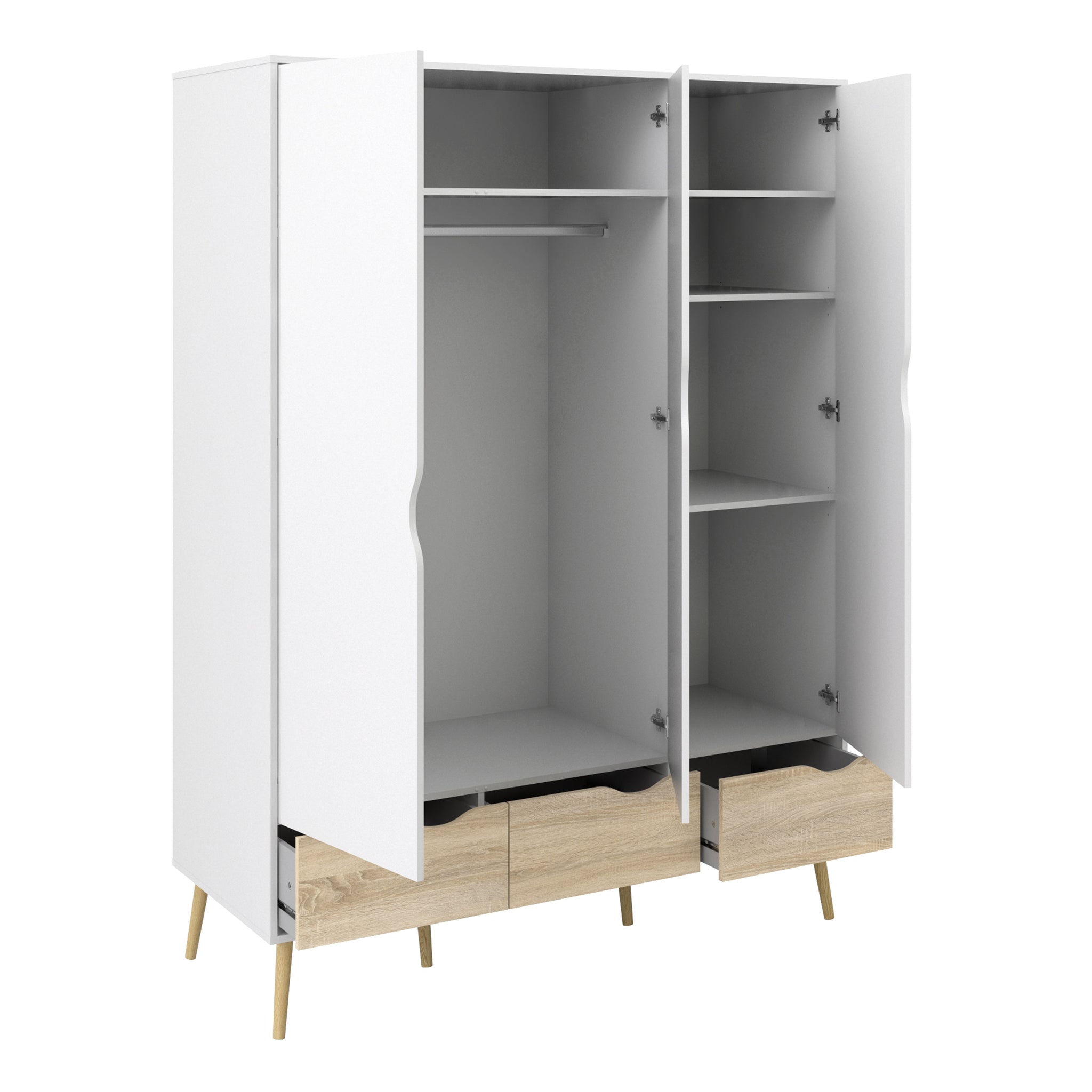 Bergen Wardrobe 3 Doors 3 Drawers in White and Oak