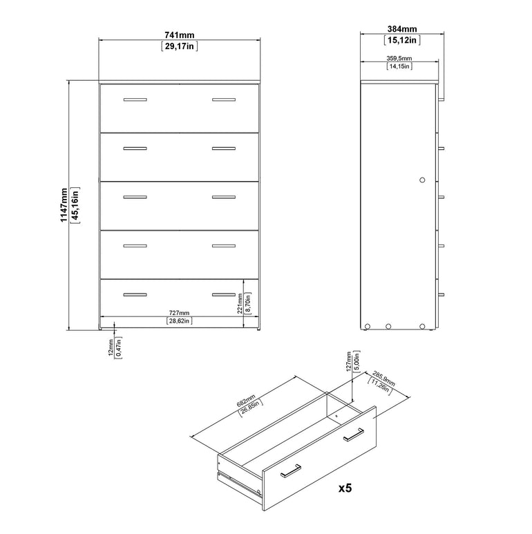 Space Chest of 5 Drawers in Oak