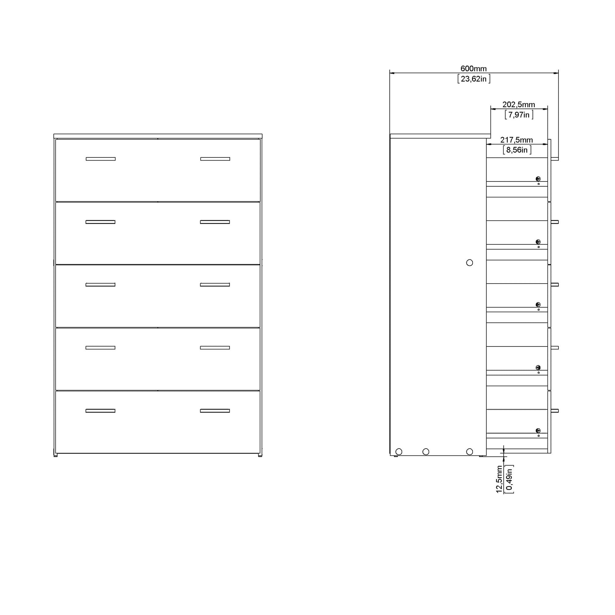 Space Chest of 5 Drawers in Oak