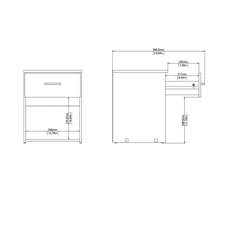 Space Bedside 1 Drawer in White