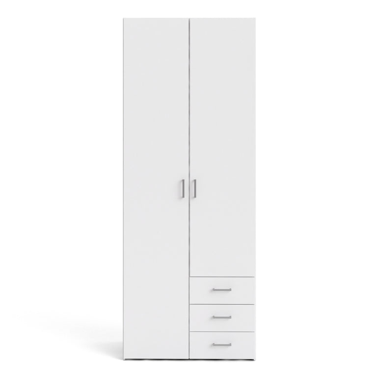 Space Wardrobe - 2 Doors 3 Drawers in White 2000