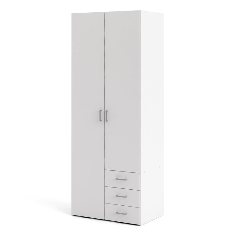 Space Wardrobe - 2 Doors 3 Drawers in White 2000