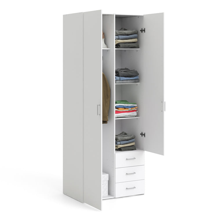 Space Wardrobe - 2 Doors 3 Drawers in White 2000