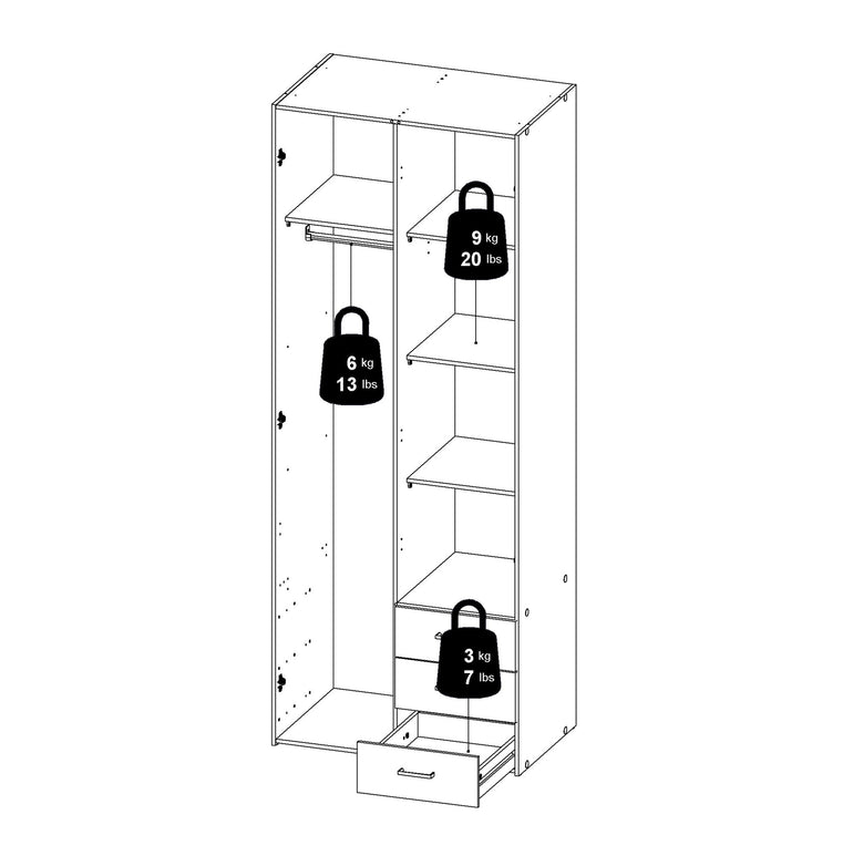 Space Wardrobe - 2 Doors 3 Drawers in Oak 2000