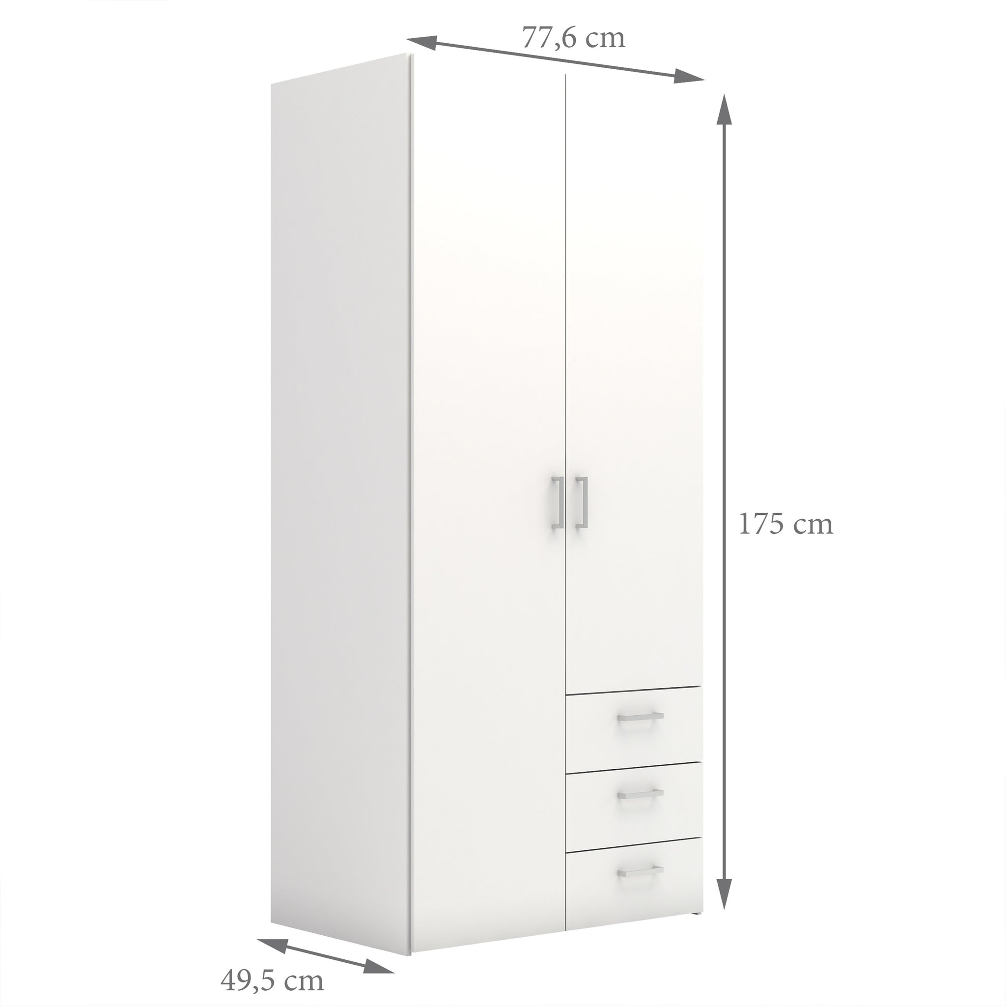 Space Wardrobe with 2 doors + 3 drawers White 1750