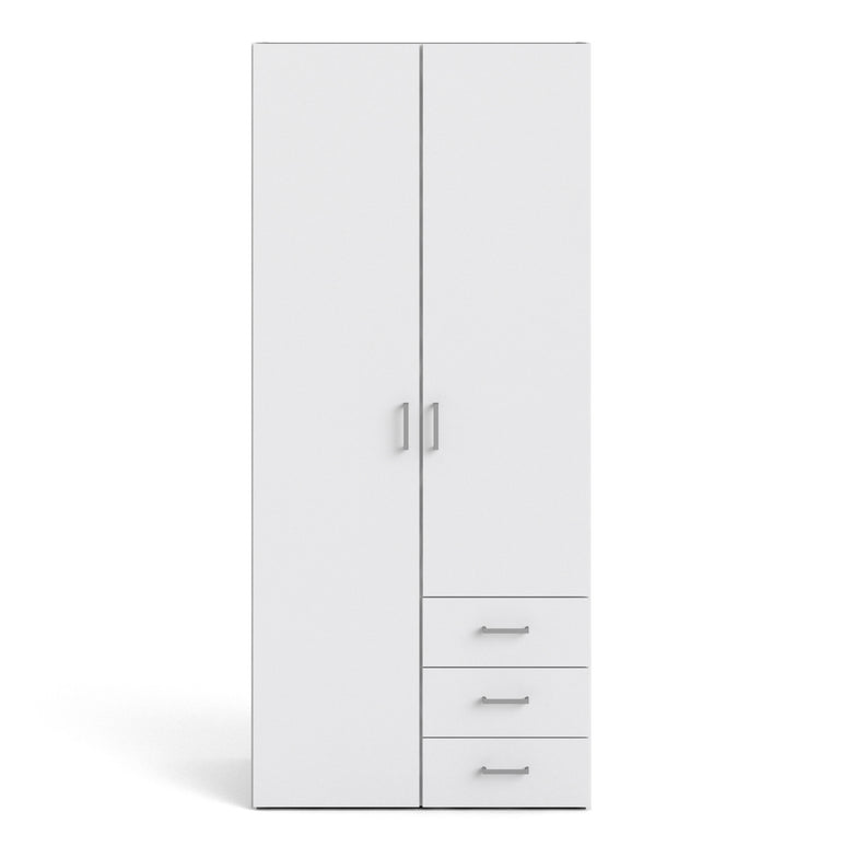 Space Wardrobe with 2 doors + 3 drawers White 1750