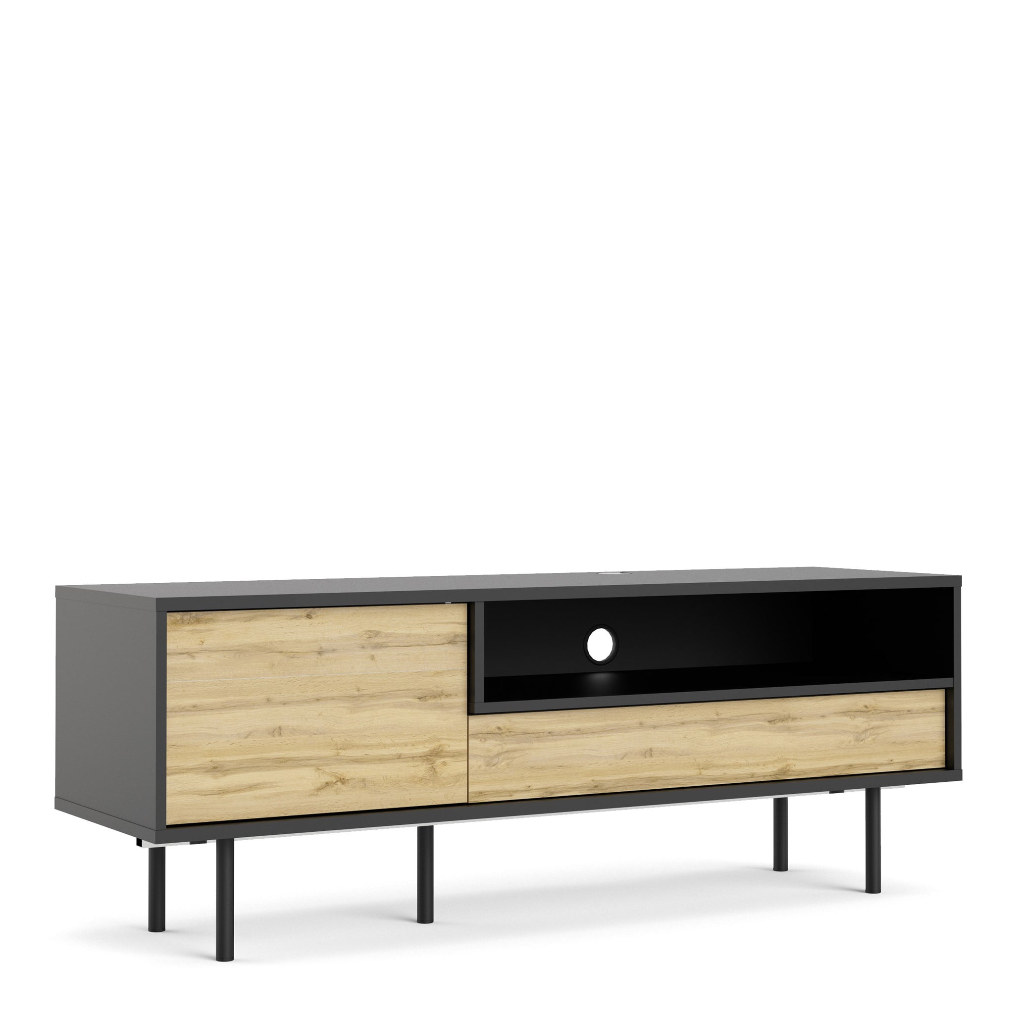 Pair TV-Unit 1 Door + 1 Drawer in Black/Oak