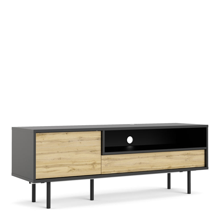 Pair TV-Unit 1 Door + 1 Drawer in Black/Oak