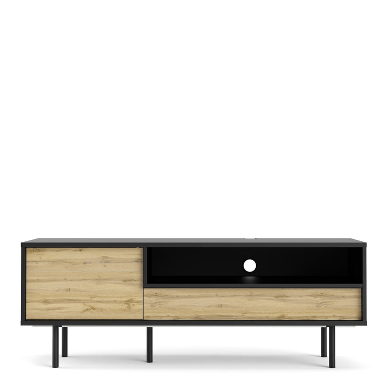 Pair TV-Unit 1 Door + 1 Drawer in Black/Oak