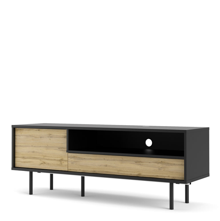 Pair TV-Unit 1 Door + 1 Drawer in Black/Oak