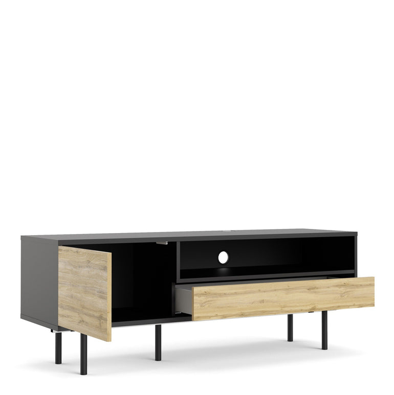 Pair TV-Unit 1 Door + 1 Drawer in Black/Oak