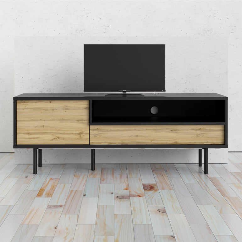 Pair TV-Unit 1 Door + 1 Drawer in Black/Oak