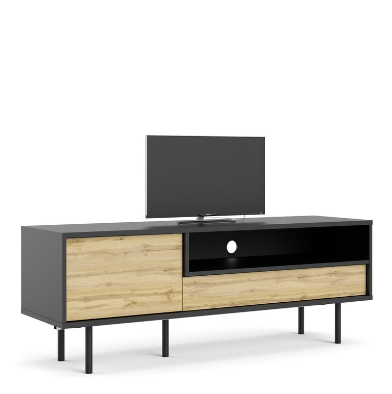 Pair TV-Unit 1 Door + 1 Drawer in Black/Oak