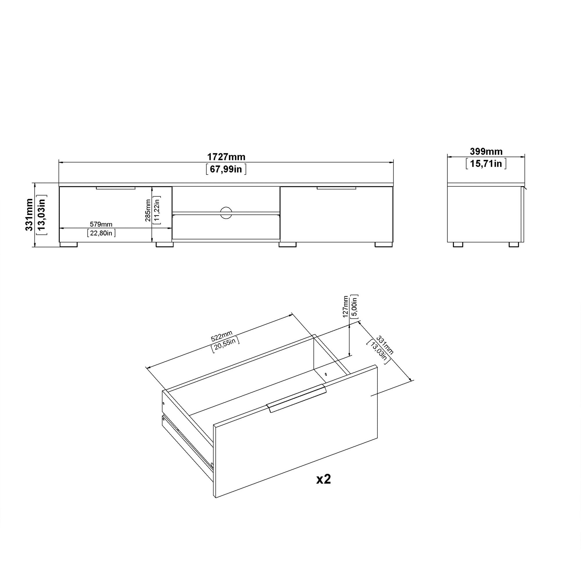 Pair TV Unit 2 Drawers 2 Shelf in White