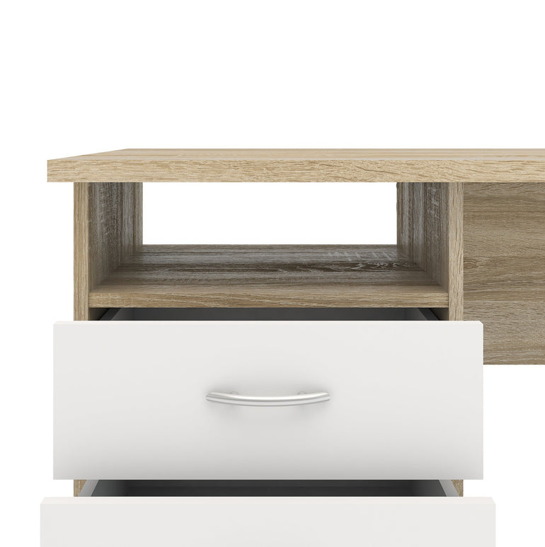 Utility Max Oak Desk 3 White Drawers