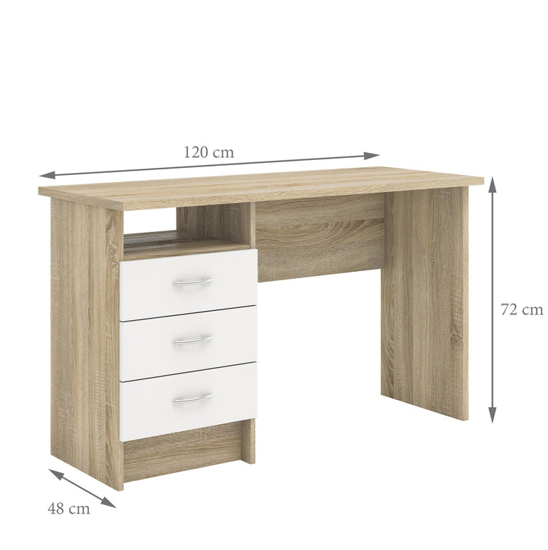 Utility Max Oak Desk 3 White Drawers