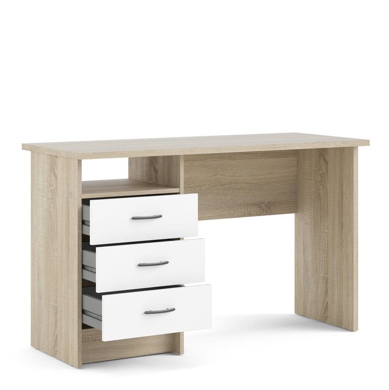 Utility Max Oak Desk 3 White Drawers