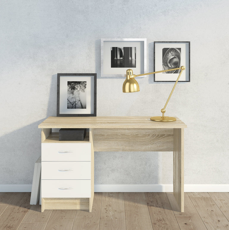 Utility Max Oak Desk 3 White Drawers