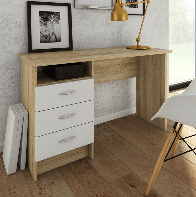 Utility Max Oak Desk 3 White Drawers