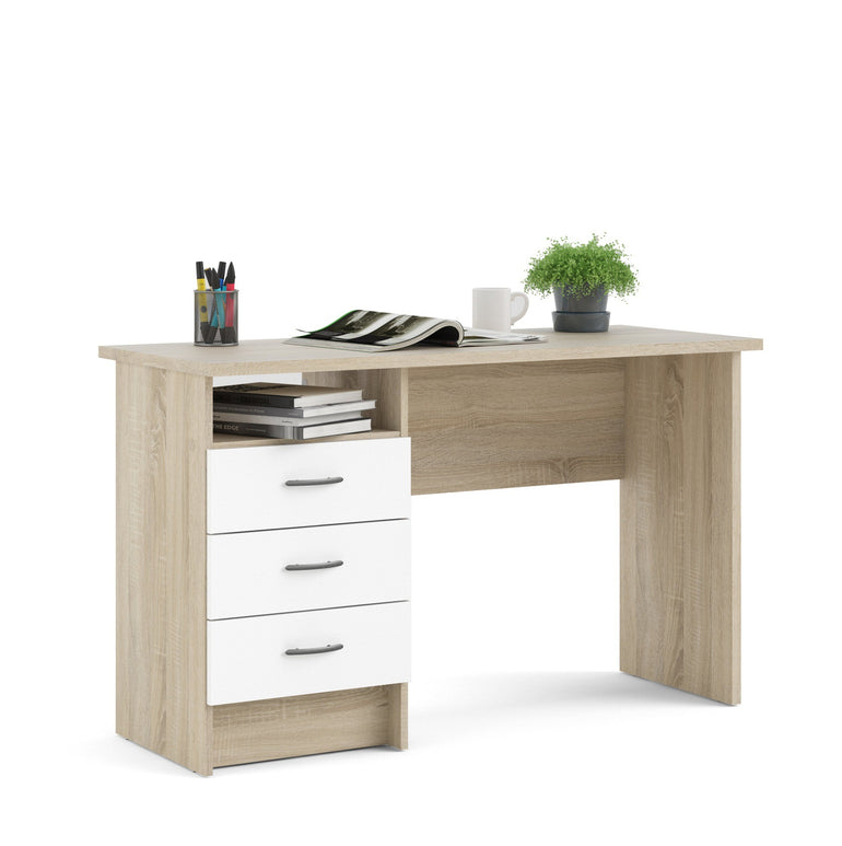 Utility Max Oak Desk 3 White Drawers