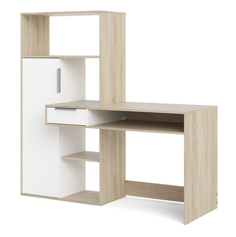 Utility Max Desk multi-functional Desk with Drawer and 1 Door in White and Oak