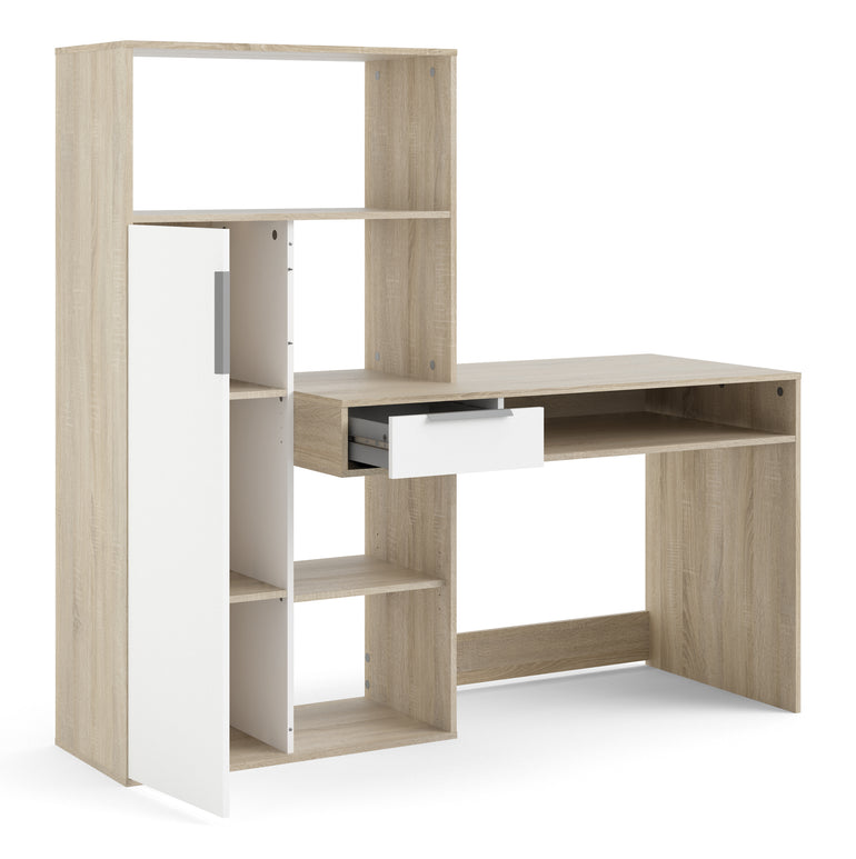 Utility Max Desk multi-functional Desk with Drawer and 1 Door in White and Oak