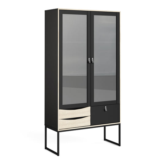 Stubbe China cabinet 2 frame doors + 3 drawers in Matt Black Oak