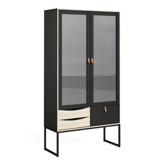 Stubbe China cabinet 2 frame doors + 3 drawers in Matt Black Oak