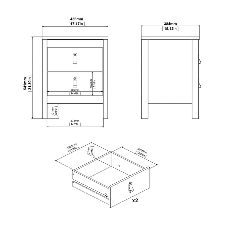 Valencia Bedside Table 2 drawers in White