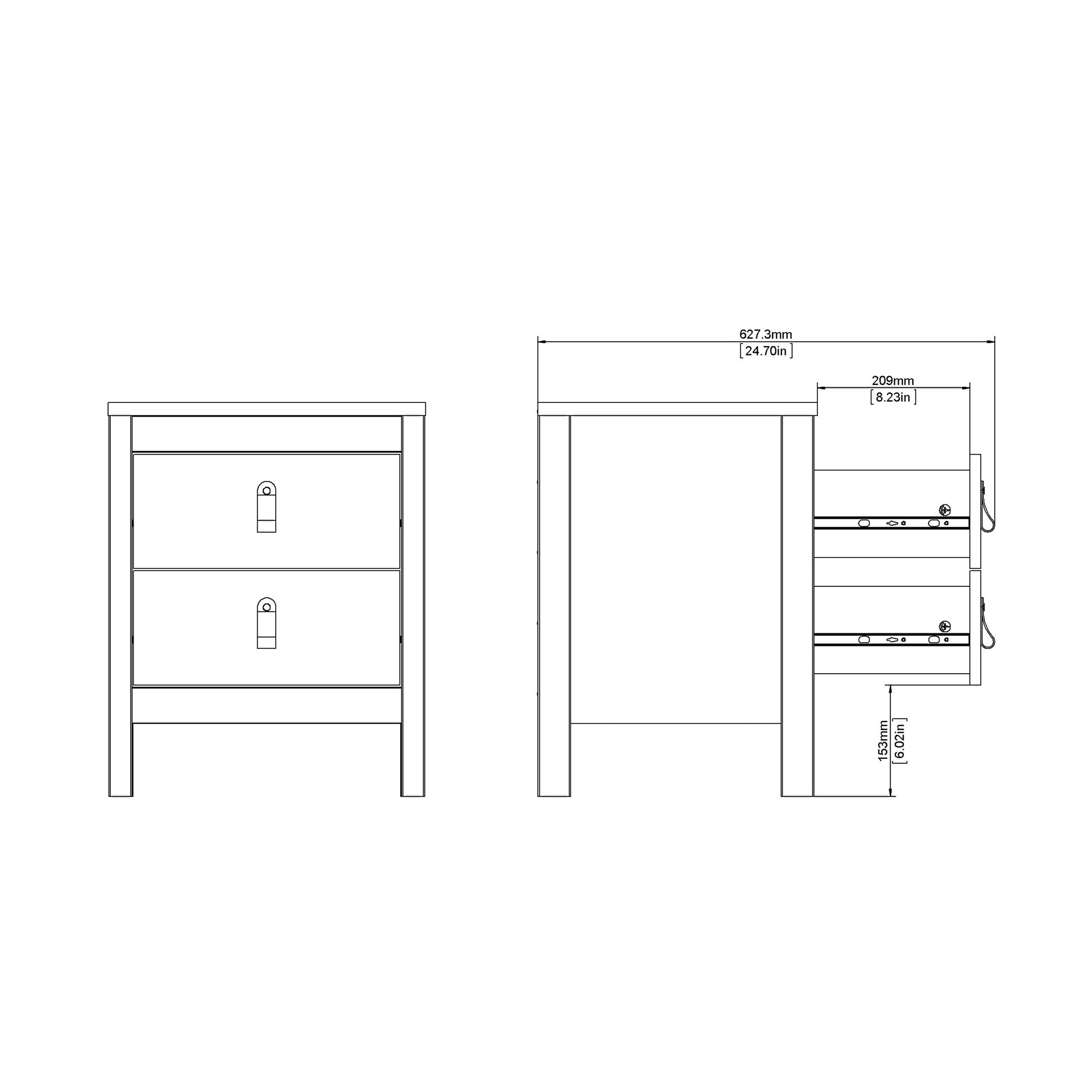 Valencia Bedside Table 2 drawers in White