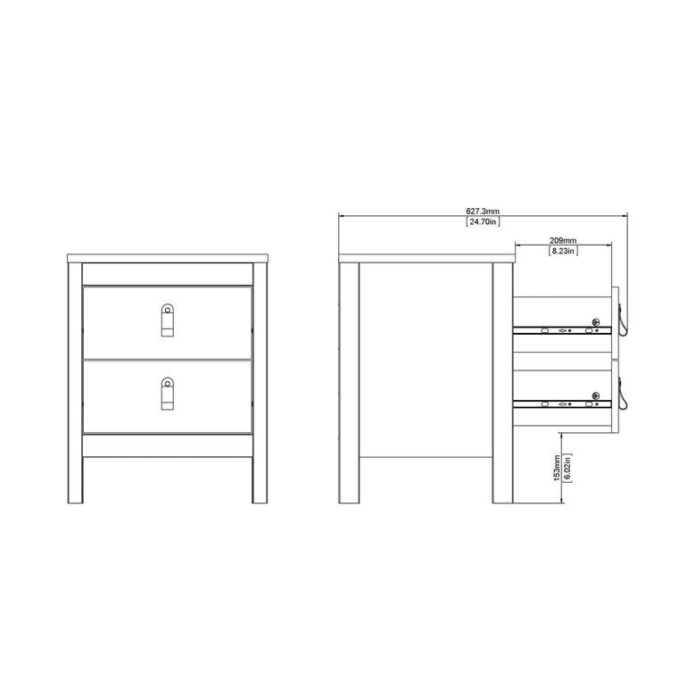 Valencia Bedside Table 2 drawers in White