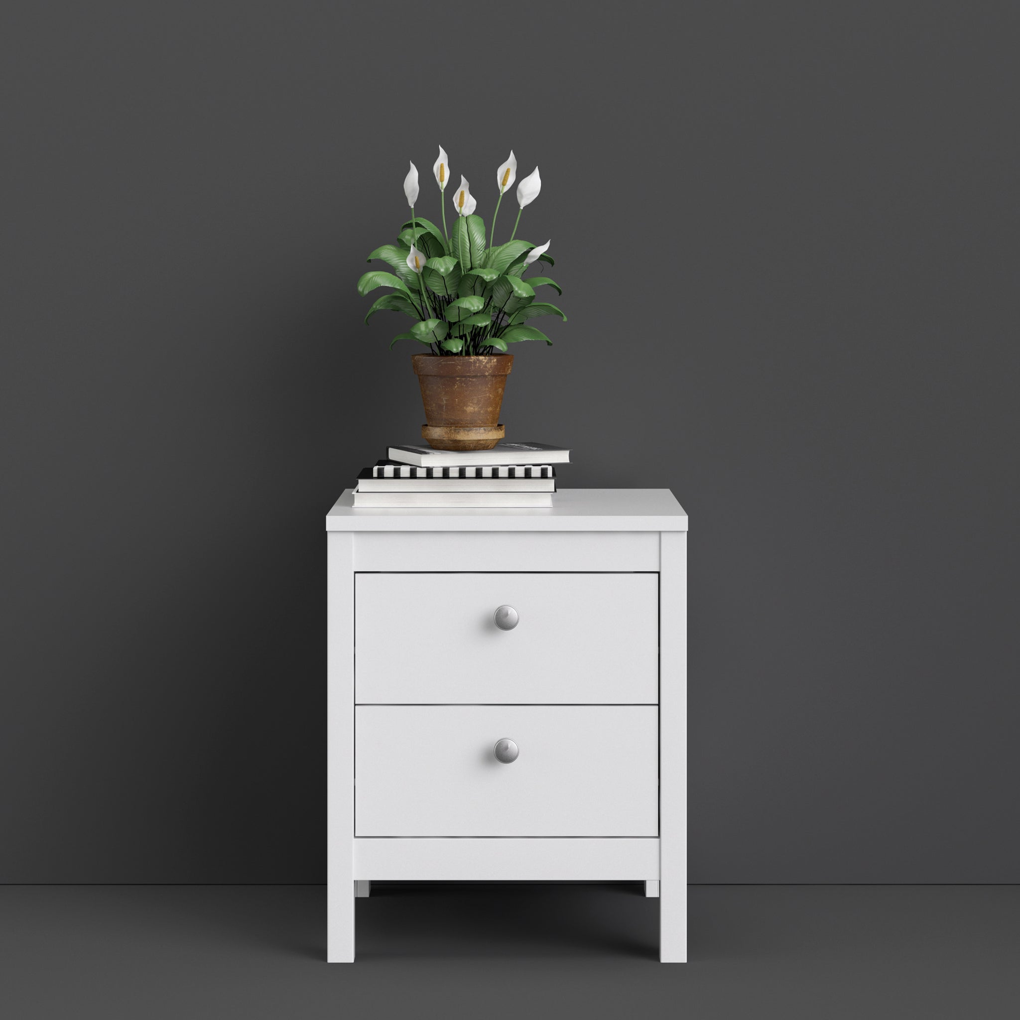 Valencia Bedside Table 2 drawers in White