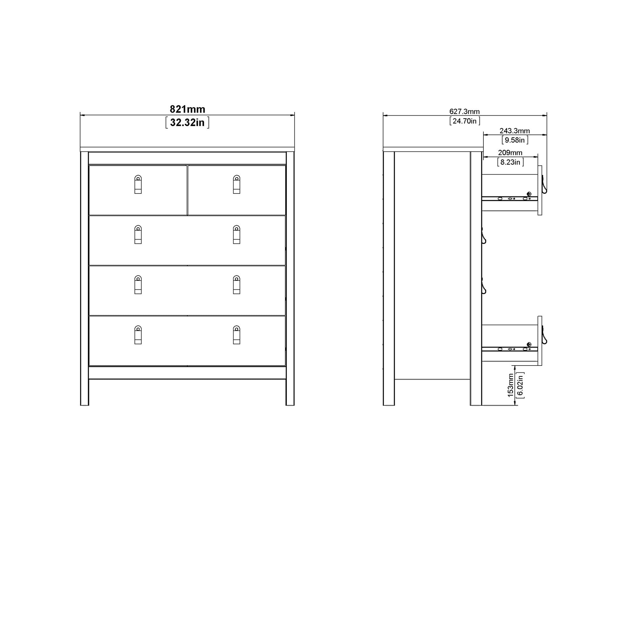 Valencia Chest 3+2 drawers in White