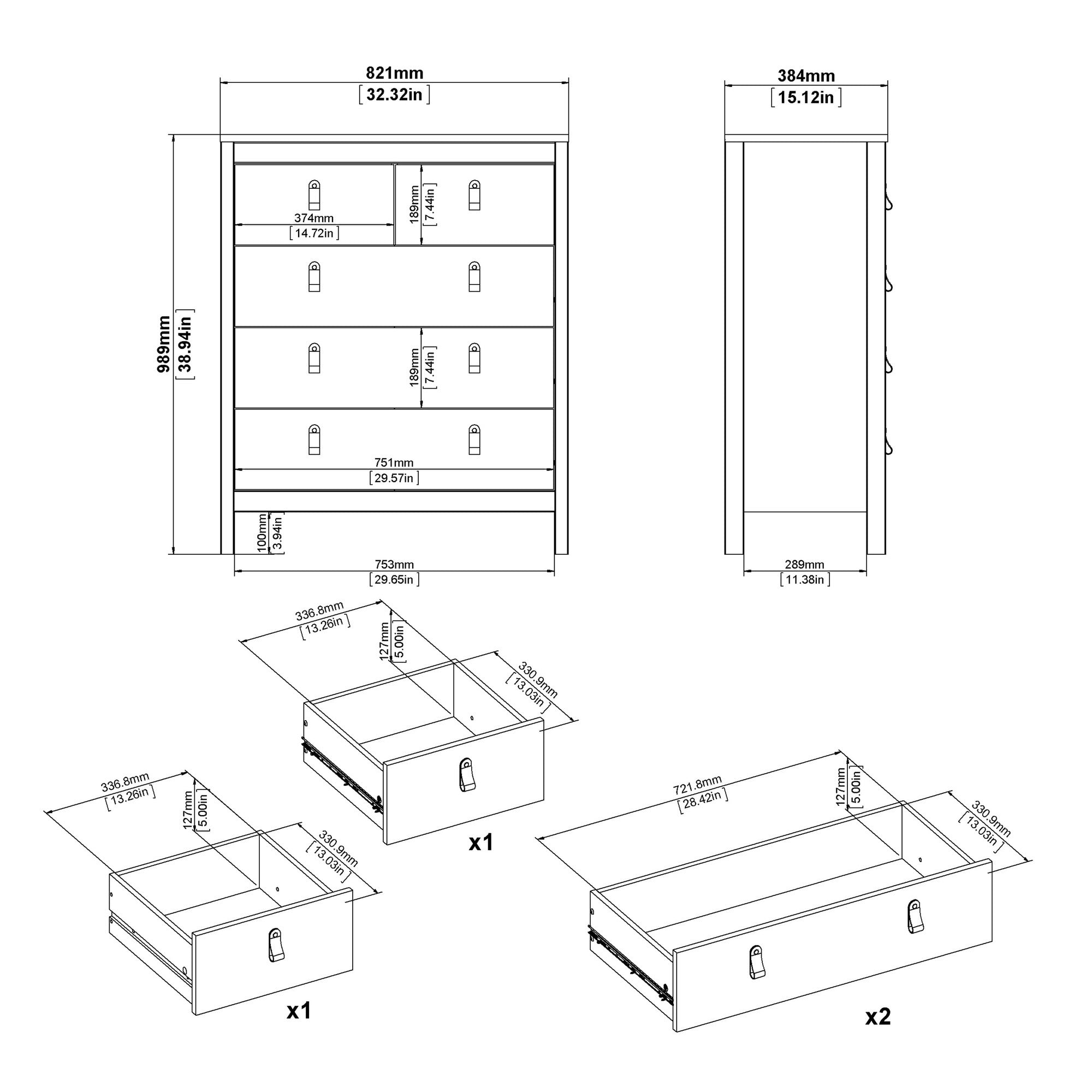 Valencia Chest 3+2 drawers in White