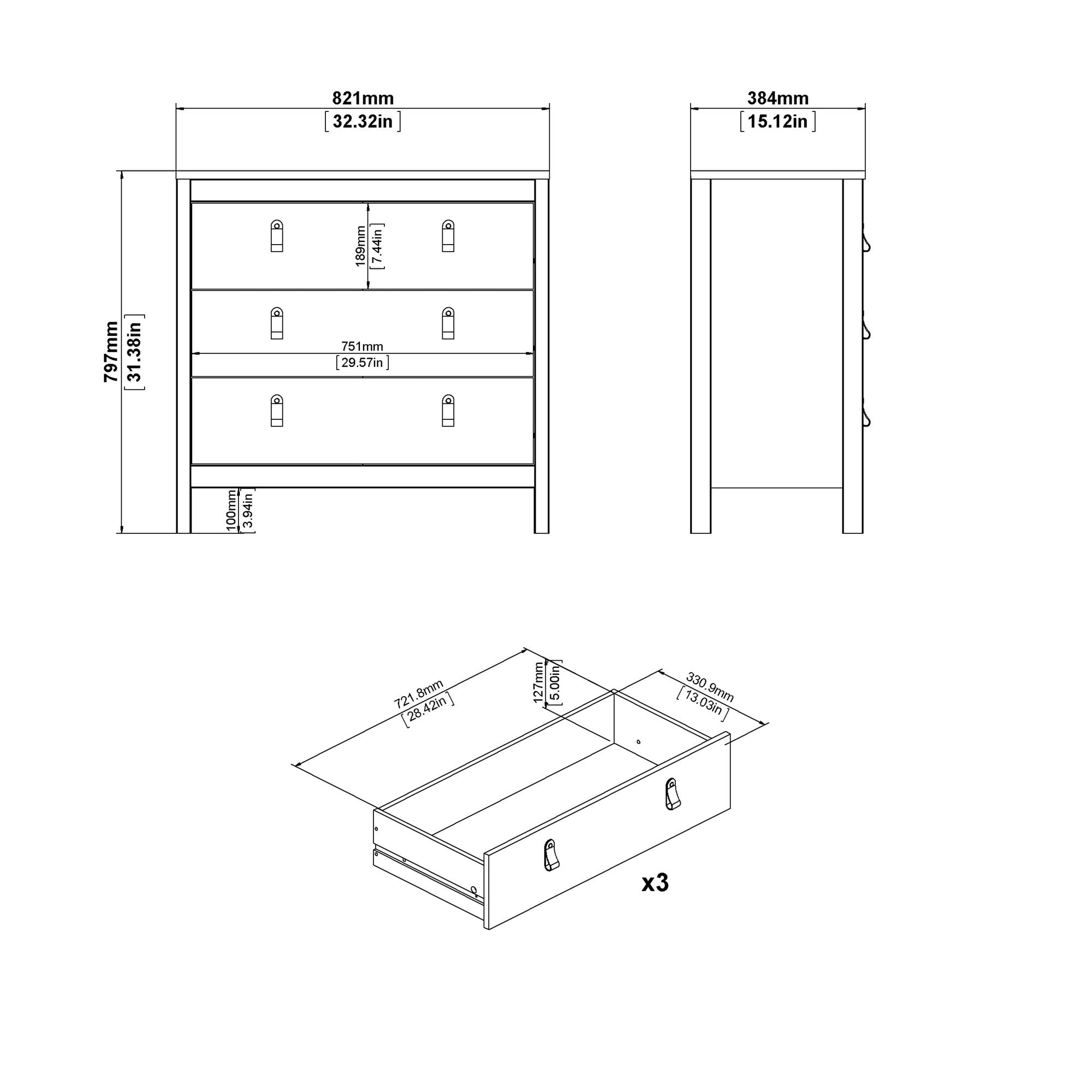 Valencia Chest 3 drawers in White