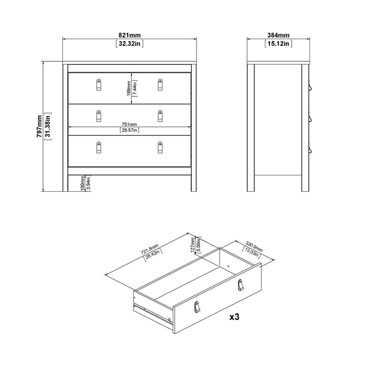 Valencia Chest 3 drawers in White