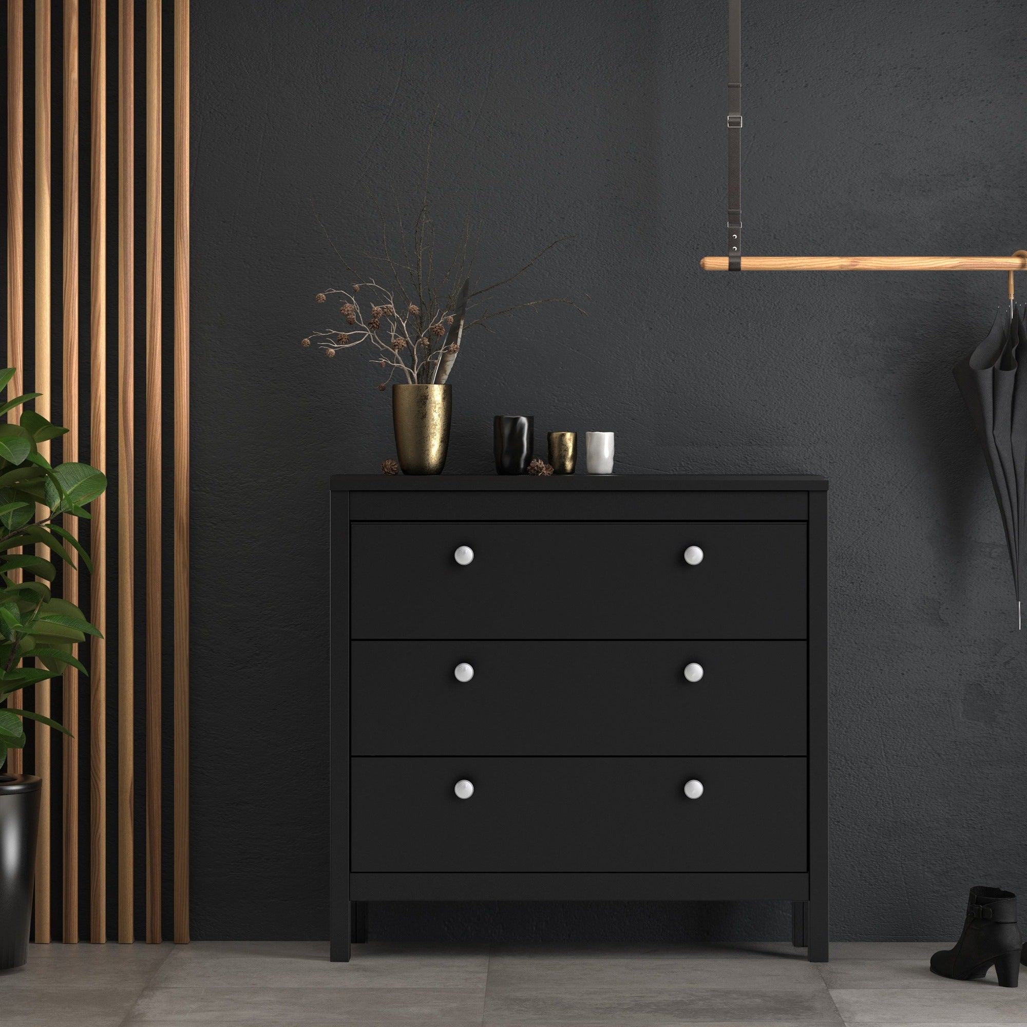 Valencia Chest 3 drawers in Matt Black