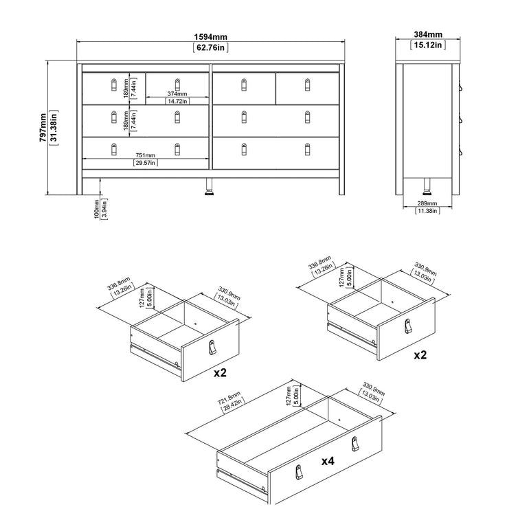 Valencia Double dresser 4+4 drawers in White