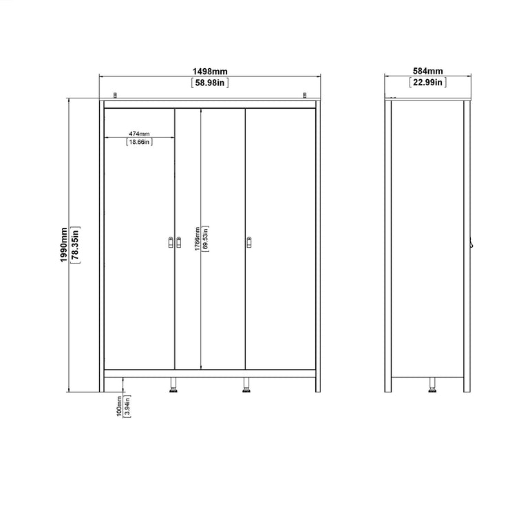 Valencia Wardrobe with 3 doors in White