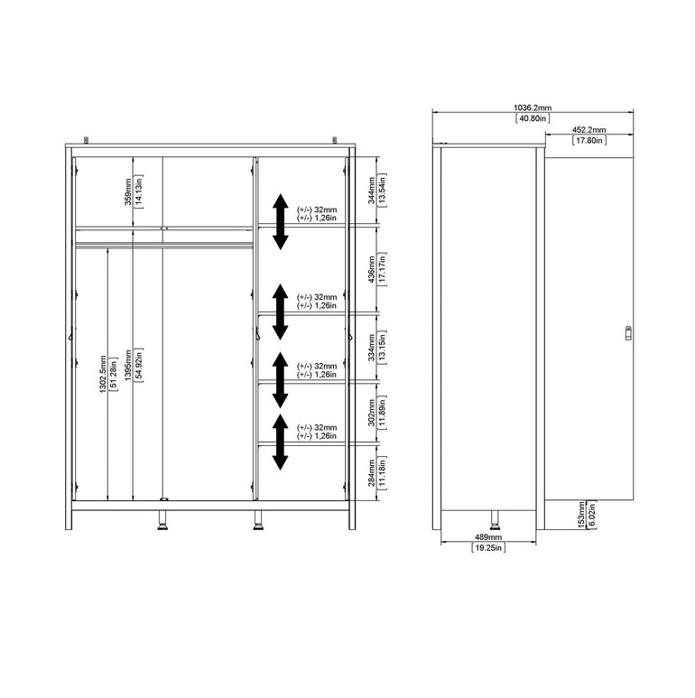 Valencia Wardrobe with 3 doors in White