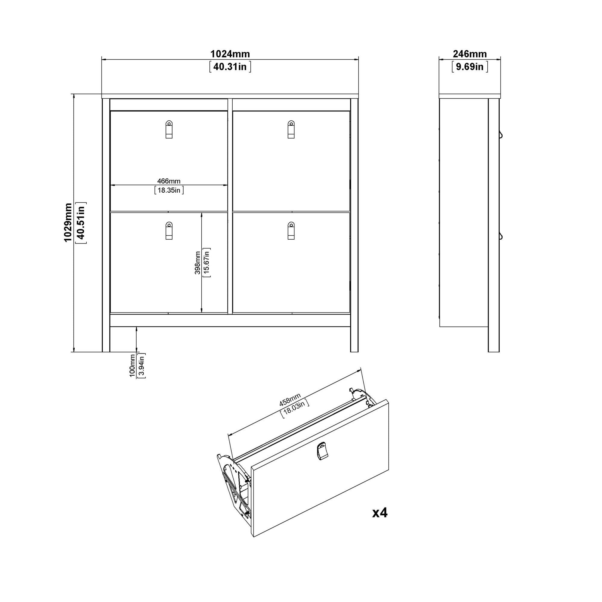 Valencia Shoe cabinet 4 Compartments in White