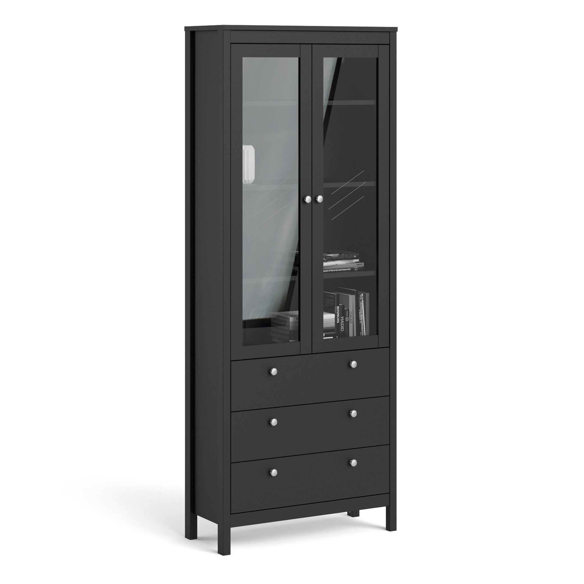 Valencia China cabinet 2 doors w/glass + 3 drawers in Matt Black