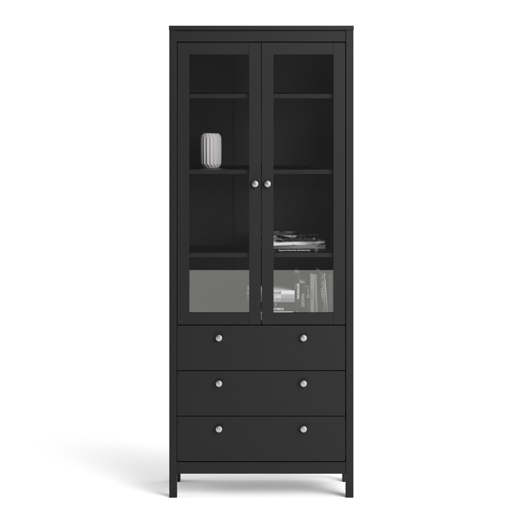 Valencia China cabinet 2 doors w/glass + 3 drawers in Matt Black