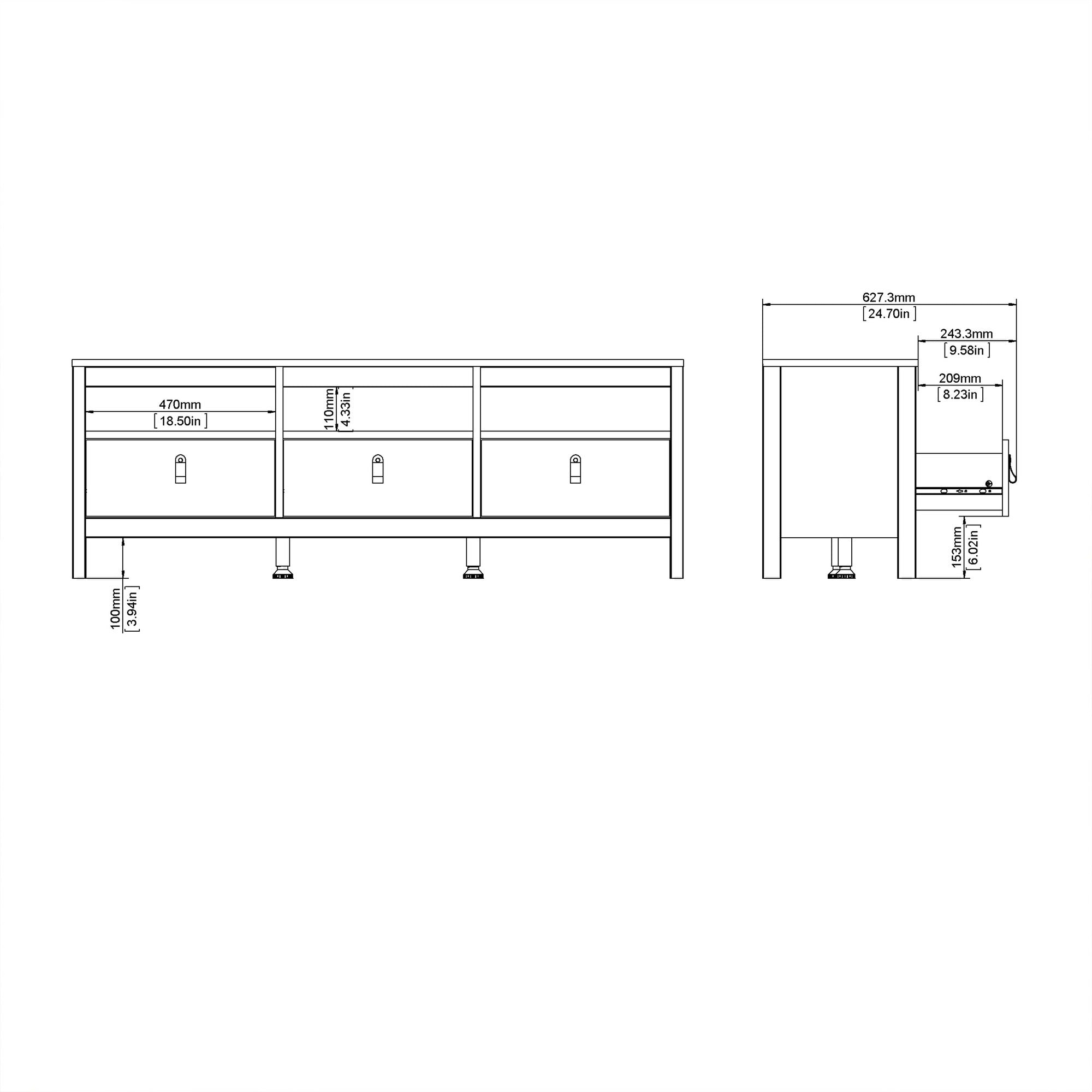 Valencia Tv-unit 3 drawers in White