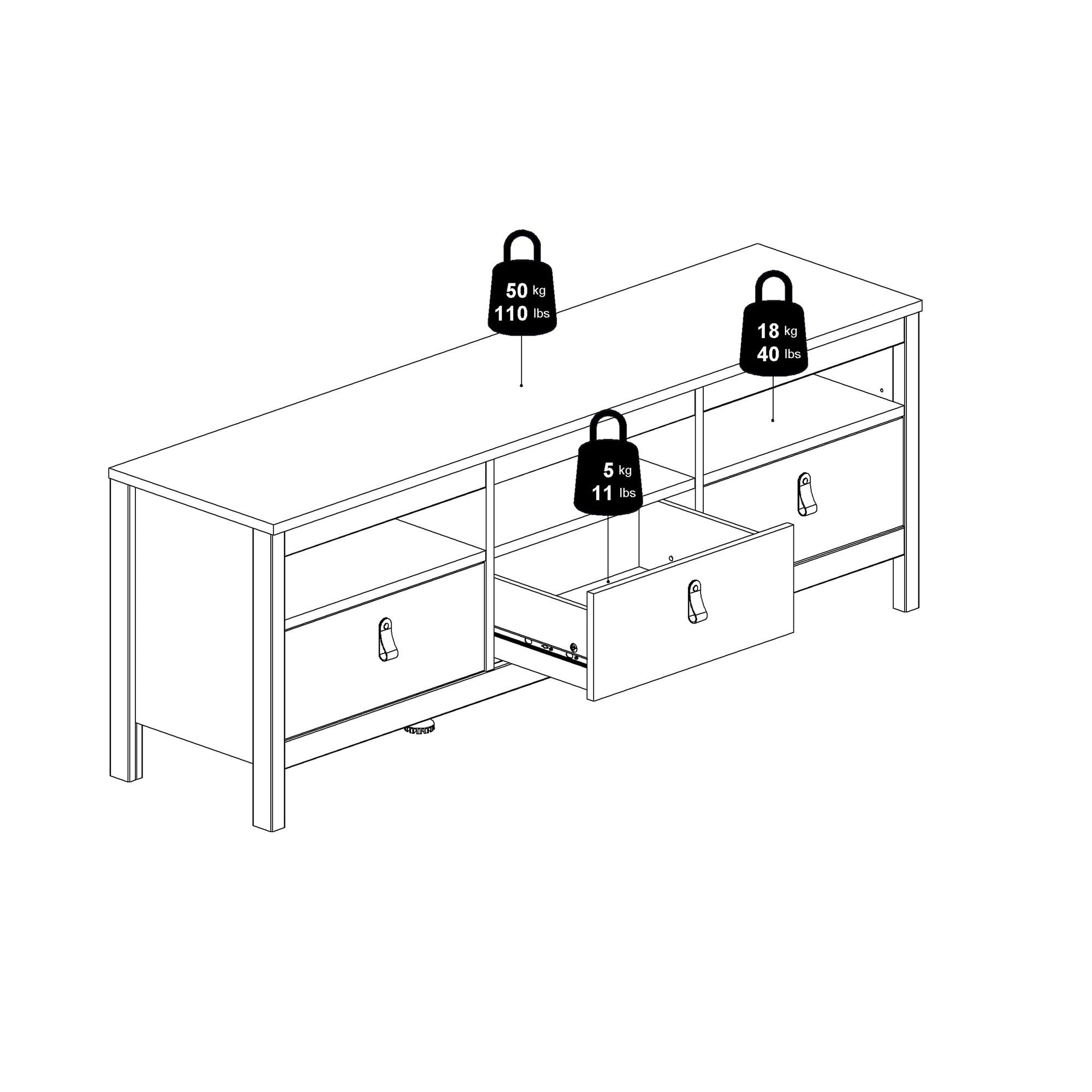 Valencia Tv-unit 3 drawers in White