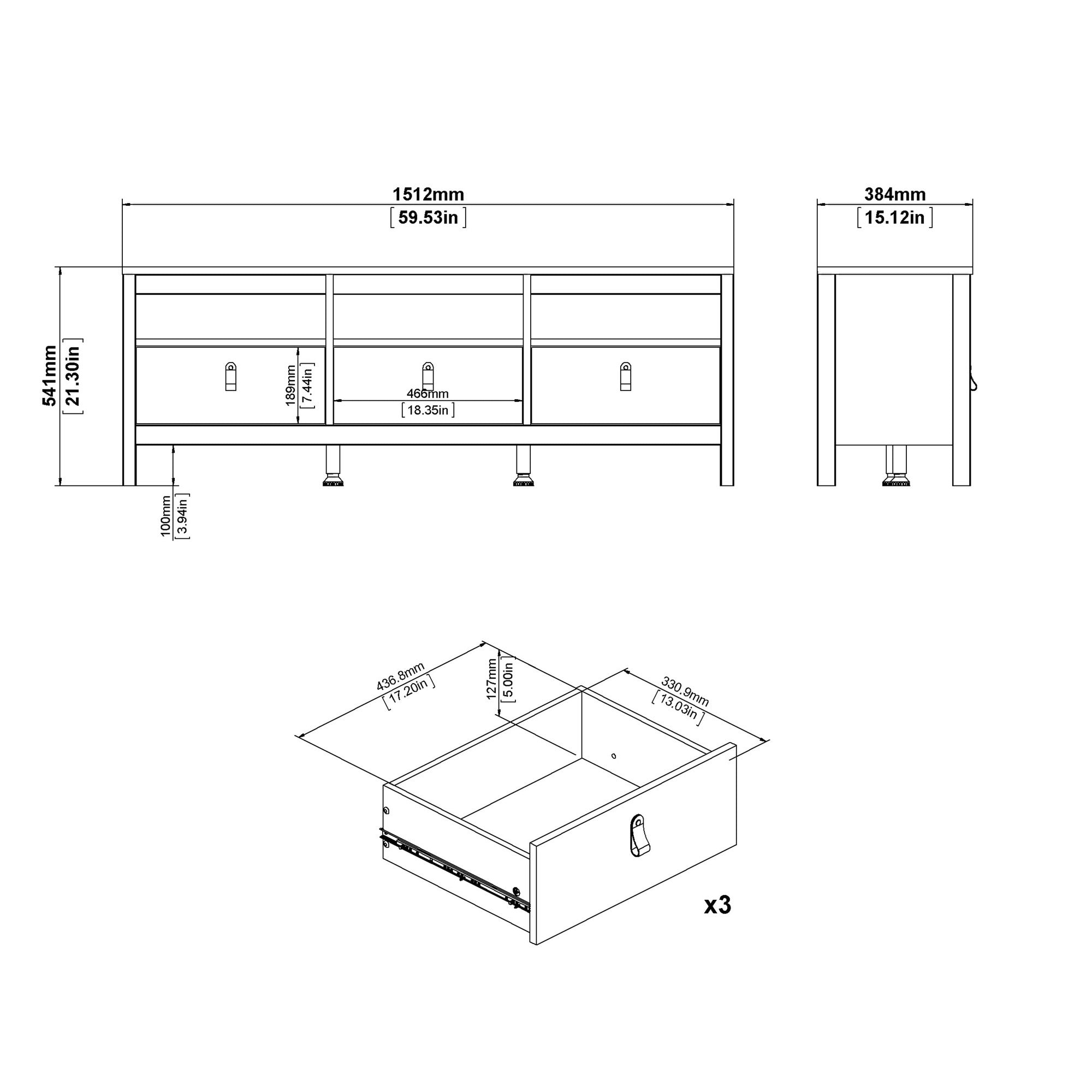 Valencia Tv-unit 3 drawers in White