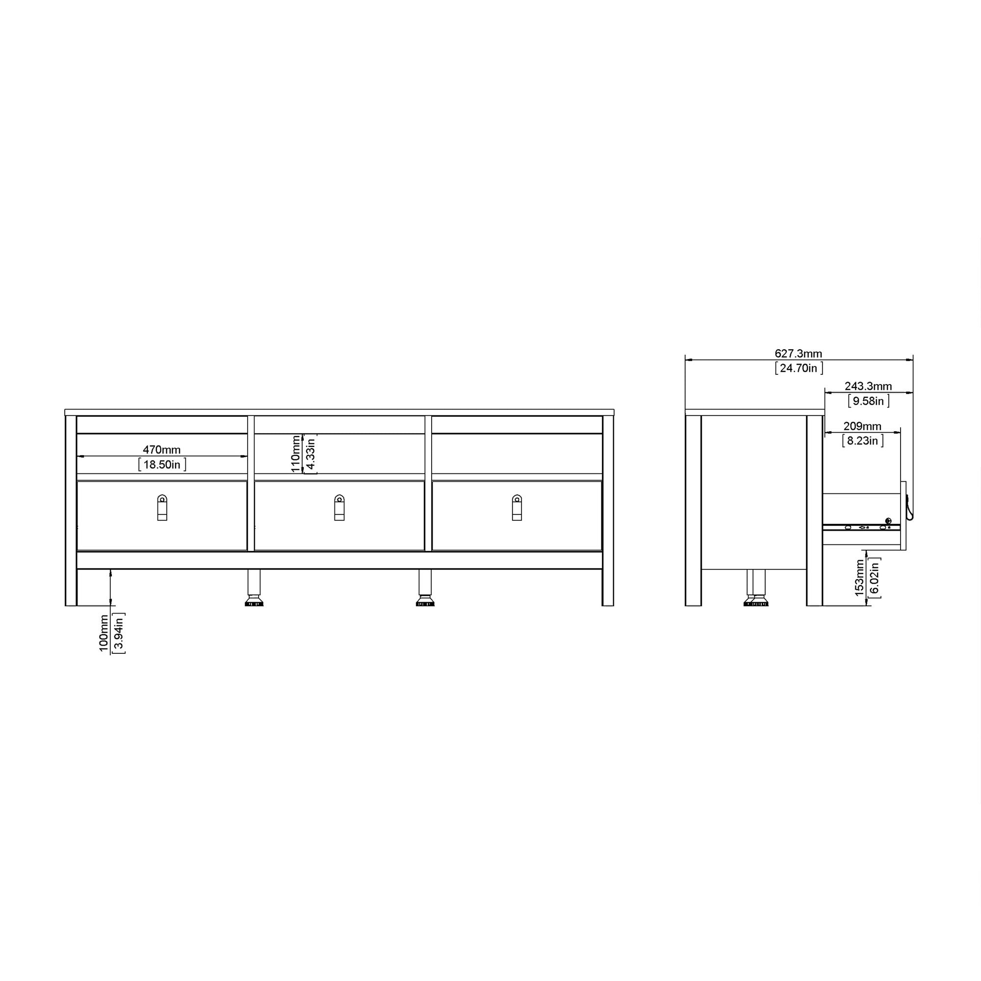 Valencia Tv-unit 3 drawers in Matt Black